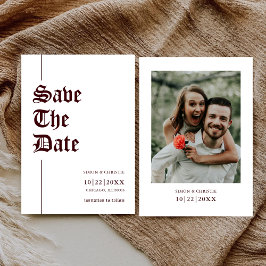 Vintage Retro Photo Burgundy White Wedding セーブザデート