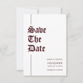 Vintage Retro Photo Burgundy White Wedding セーブザデート (正面)