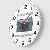Vintage Retro Professional Photographer Camera ラージ壁時計 (傾斜)