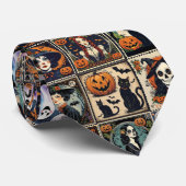 Vintage Retro Pumpkin Witch Halloween Pattern ネクタイ (ロール)