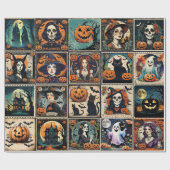 Vintage Retro Pumpkin Witch Halloween Pattern ラッピングペーパー (フラット)