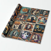 Vintage Retro Pumpkin Witch Halloween Pattern ラッピングペーパー (アンロールド)