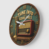 Vintage Retro Radio Classic Microphone ラージ壁時計 (傾斜)