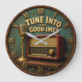 Vintage Retro Radio Classic Microphone ラージ壁時計 (正面)