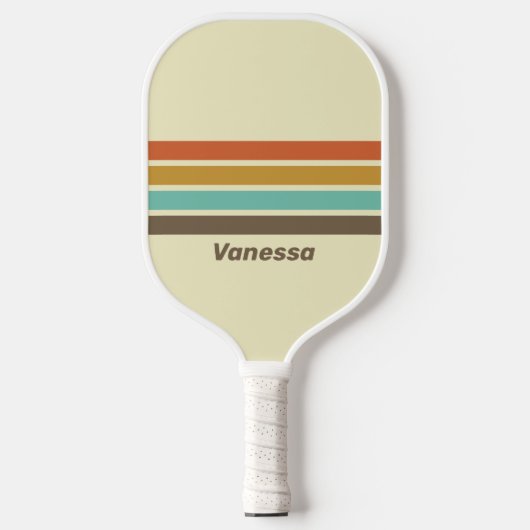 Vintage Retro Rainbow Across Striping with Name ピックルボールラケット (正面)