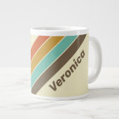 Vintage Retro Rainbow Striped with Name ジャンボコーヒーマグカップ (正面右)