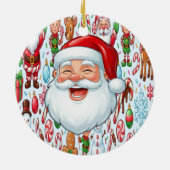 Vintage Retro Red Candy Cane Wonderland Christmas セラミックオーナメント (裏面)