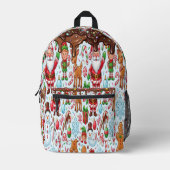 Vintage Retro Red Candy Cane Wonderland Christmas プリントバックパック (正面)