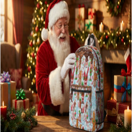 Vintage Retro Red Candy Cane Wonderland Christmas プリントバックパック