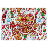 Vintage Retro Red Candy Cane Wonderland Christmas ラージペーパーバッグ (裏面)