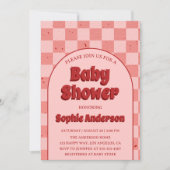 Vintage Retro Red Pattern Baby Shower 招待状 (正面)