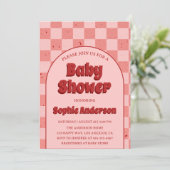 Vintage Retro Red Pattern Baby Shower 招待状 (スタンド正面)