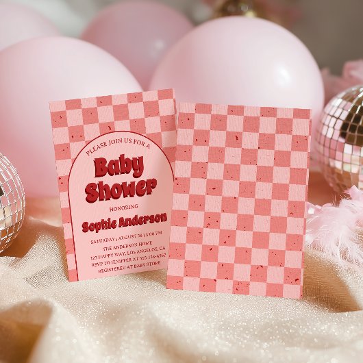 Vintage Retro Red Pattern Baby Shower 招待状