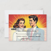 Vintage Retro Romantic Couple Comic Style Wedding 出欠カード (正面)