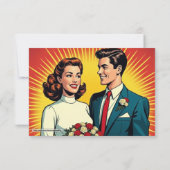 Vintage Retro Romantic Couple Comic Style Wedding 出欠カード (裏面)