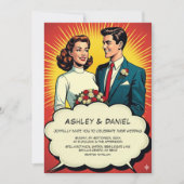 Vintage Retro Romantic Couple Comic Style Wedding 招待状 (正面)