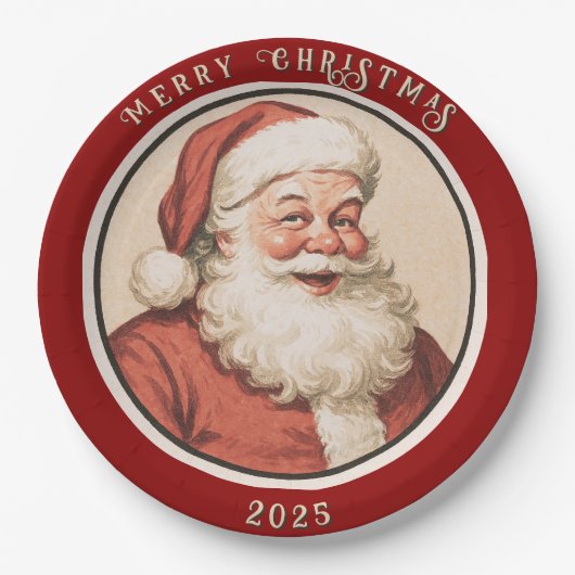 Vintage Retro Santa  ペーパープレート (正面)