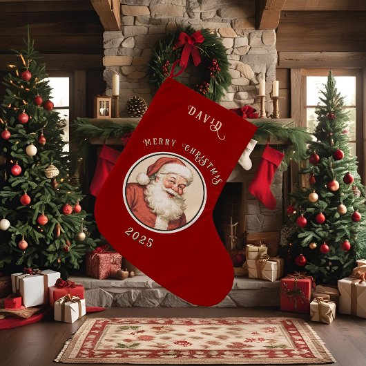 Vintage Retro Santa  ラージクリスマスストッキング