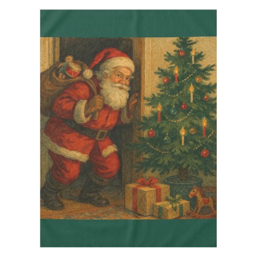 Vintage/retro Santa visiting at Christmas  テーブルクロス (正面)