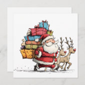 Vintage Retro Simple Christmas Santa Claus シーズンカード (正面/裏面)