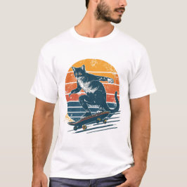 Vintage Retro Skater Cat on Skateboard Sunset Grap Tシャツ