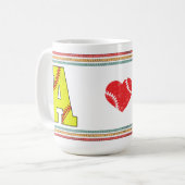 Vintage Retro Softball Letter A Design コーヒーマグカップ (正面左)