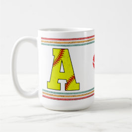 Vintage Retro Softball Letter A Design コーヒーマグカップ