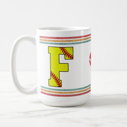 Vintage Retro Softball Letter F Old School コーヒーマグカップ (左)