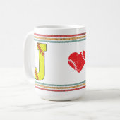 Vintage Retro Softball Letter J Design コーヒーマグカップ (正面左)