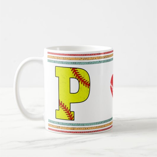 Vintage Retro Softball Letter P Athletic コーヒーマグカップ (左)
