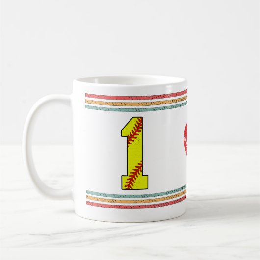 Vintage Retro Softball Number 1 Design コーヒーマグカップ (左)