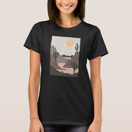 Vintage Retro Style desert Mountain Sunset Landsca Tシャツ (正面)