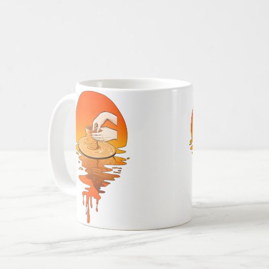 Vintage Retro Style Pottery コーヒーマグカップ (正面左)