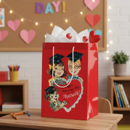Vintage Retro "To My Teacher" Valentine’s Day ミディアムペーパーバッグ