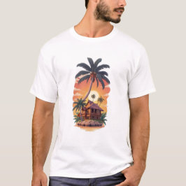 Vintage Retro Tropical Palm Tree Sunset Men's Grap Tシャツ