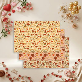 Vintage Retro Valentine Birthday Trio Pattern Set ラッピングペーパーシート