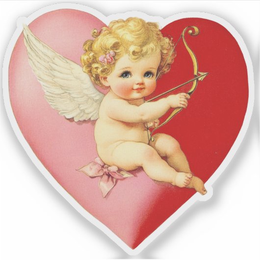 Vintage Retro Valentine Cupid Heart シール (正面)