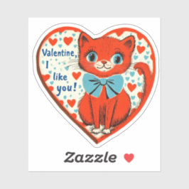 Vintage Retro Valentine Cute Cat I Like You シール