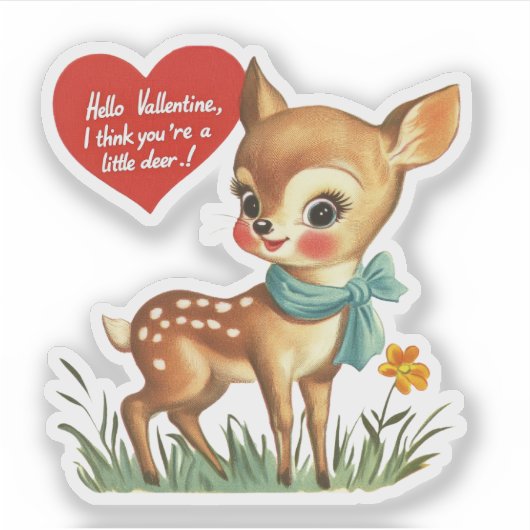 Vintage Retro Valentine Little Deer Pun シール (正面)