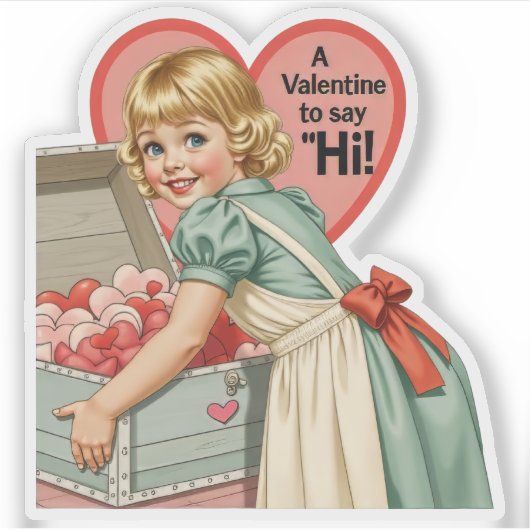 Vintage Retro Valentine Old Fashioned "Say Hi" シール (正面)