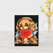 Vintage Retro Valentine's Day Puppy Dog Valentine  カード (黄色い花)