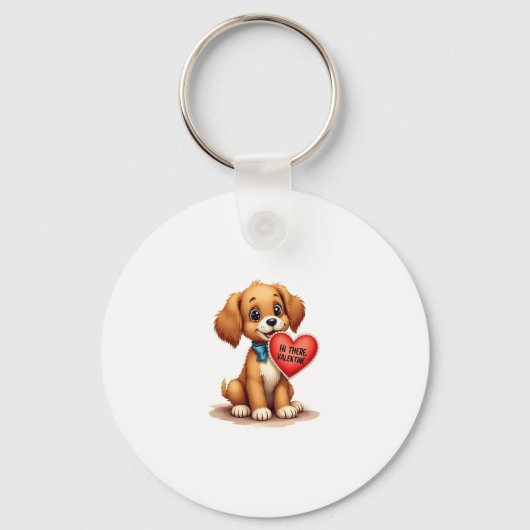 Vintage Retro Valentine's Day Puppy Dog Valentine  キーホルダー (正面)