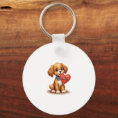 Vintage Retro Valentine's Day Puppy Dog Valentine  キーホルダー (正面)