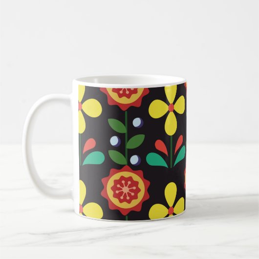 Vintage retro vintage flower vertical lines seamle コーヒーマグカップ (左)