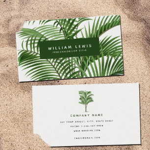 Vintage Retro Watercolor Palm Tree Leaves 名刺