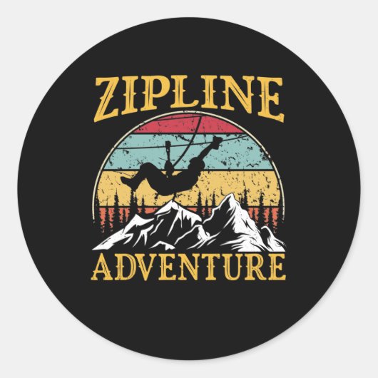 Vintage Retro Zipline Adventure Matching Zipline ラウンドシール (正面)