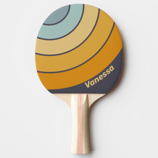 Vintage Retrograde Rainbow Circle Stripe & Name 卓球ラケット (正面)