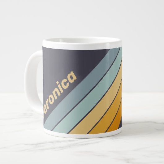 Vintage Retrograde Rainbow Stripes with Name ジャンボコーヒーマグカップ (正面左)
