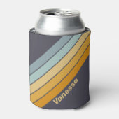 Vintage Retrograde Rainbow Stripes with Name 缶クーラー (缶正面)