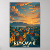 Vintage Reykjavik Iceland Travel Poster  ポスター (正面)